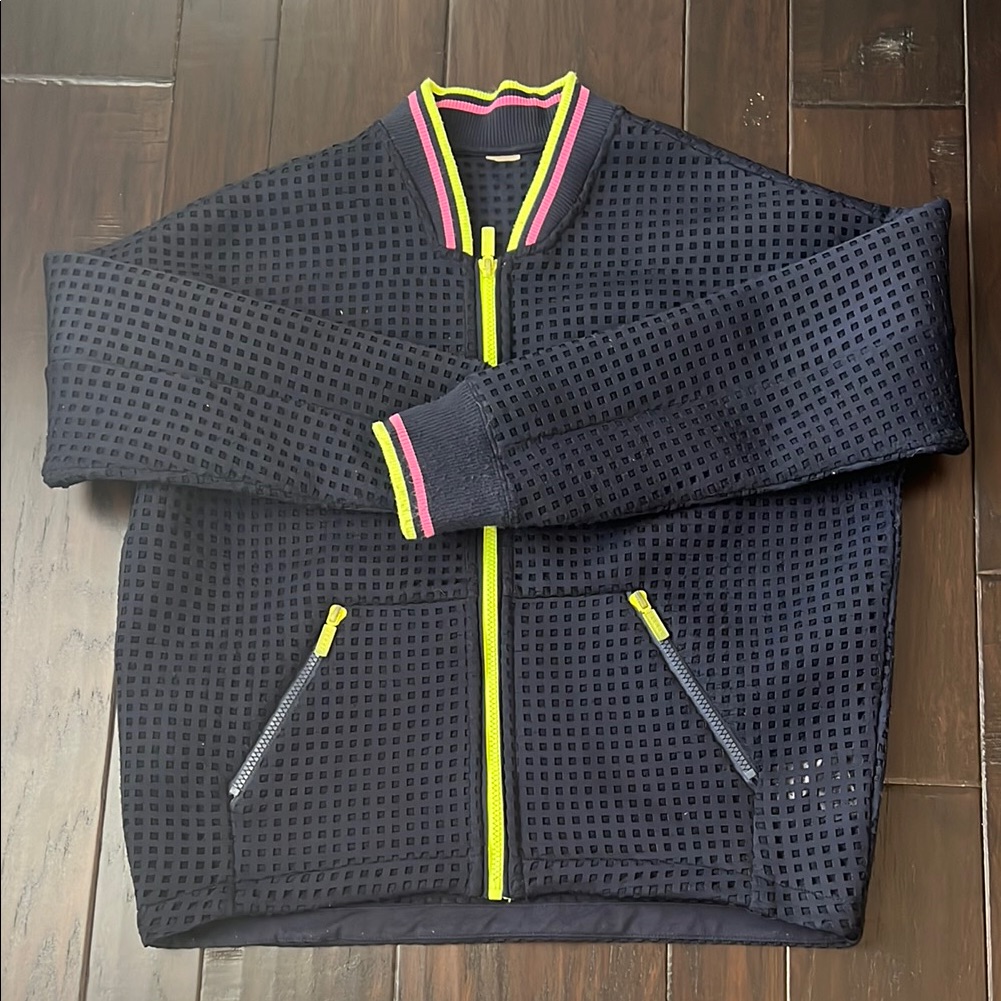 Juicy Couture Sport Stylish Mesh Navy Jacket With Neon Accents